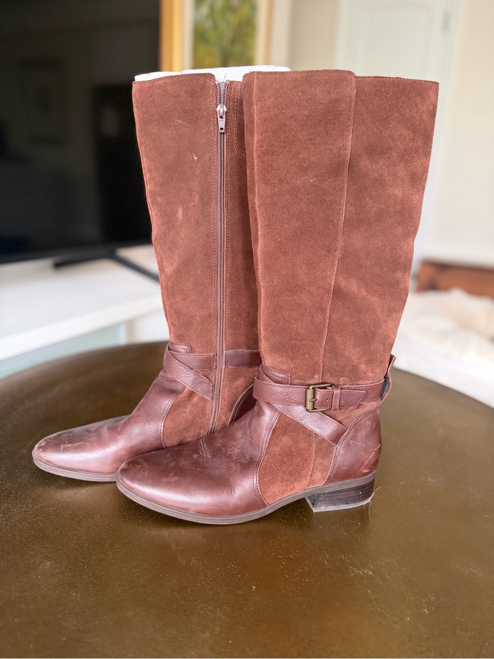 Naturalizer Rena Dark Brown Leather Suede Knee High Riding Boots 9.5M